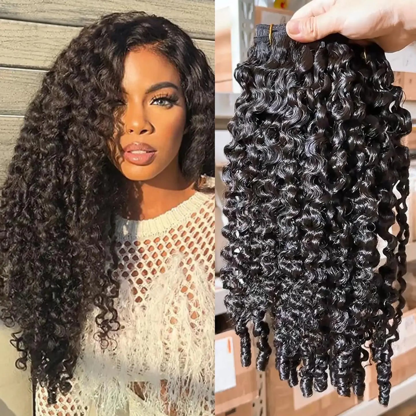 YMS 3C4A Burmese Curly Human Hair Bundles 16 Inch 1 Curly Bundles Human Hair Unprocessed Burmese Raw Hair Extension Real Human Hair 16A Natural Color Human Hair Weft Extensions