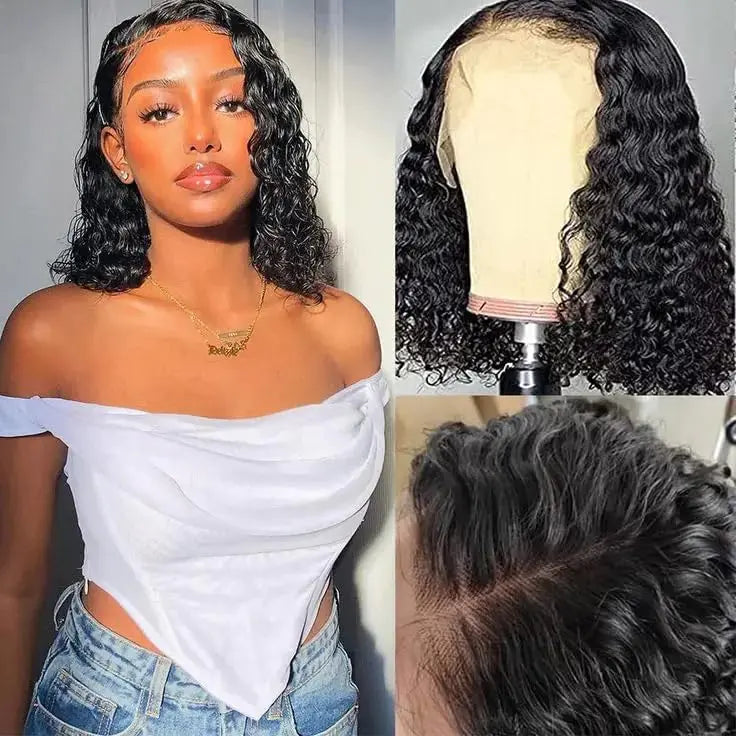 Sungirl Bob Wig Human Hair 13x4 Deep Wave Curly Lace Front Wigs Human Hair For Women Short Bob Human Hair Wig Pre Plucked with Baby Hair Glueless Hair Curly Wigs Nature Hairline 180% Density 14 Inch